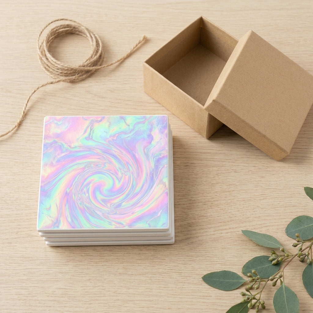Holographic Iridescent ceramic coasters set of 4, gift set