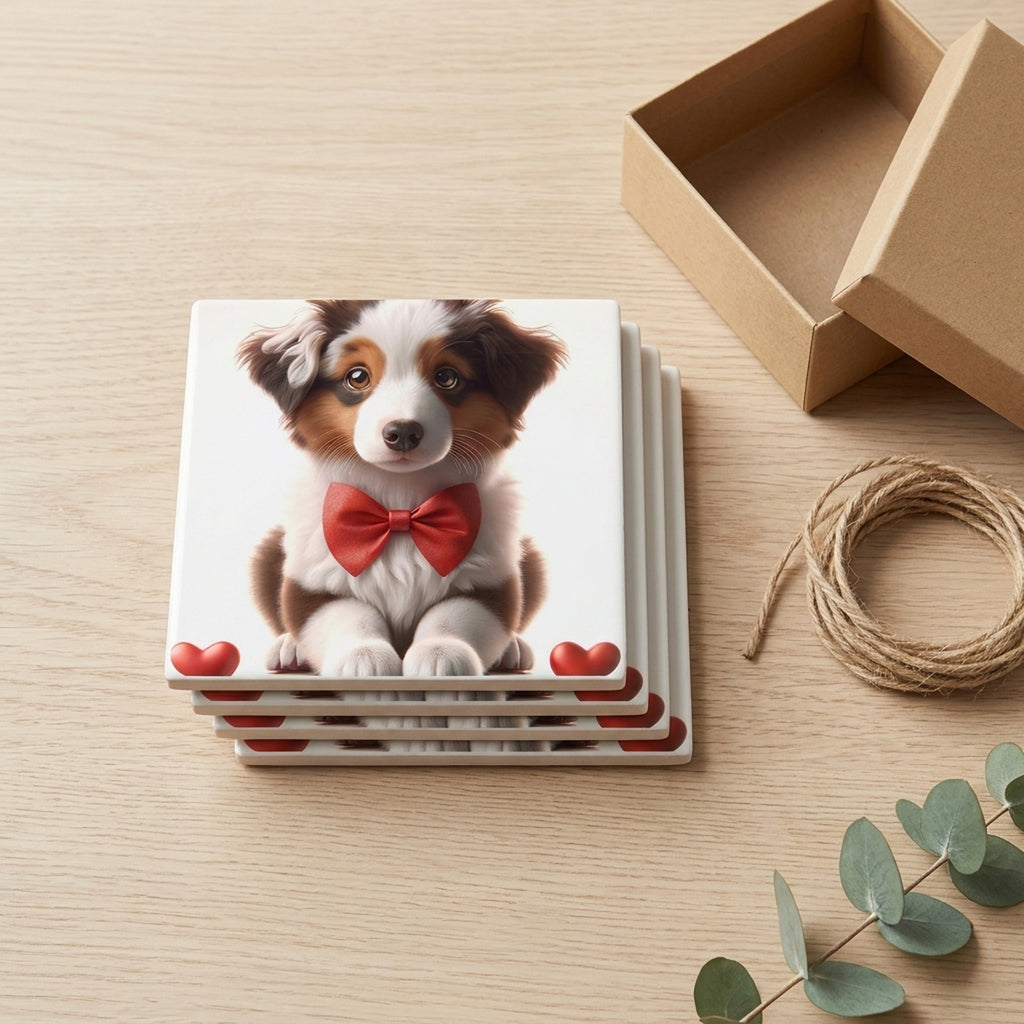 Australian Shepherd ceramic coasters set of 4, gift set
