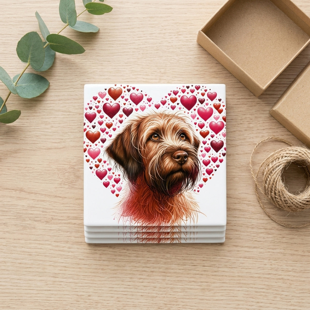 Wirehaired Pointing Griffon ceramic coasters set of 4, gift set