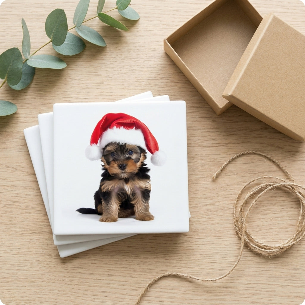 Yorkshire Terrier Puppy ceramic coasters set of 4, gift set