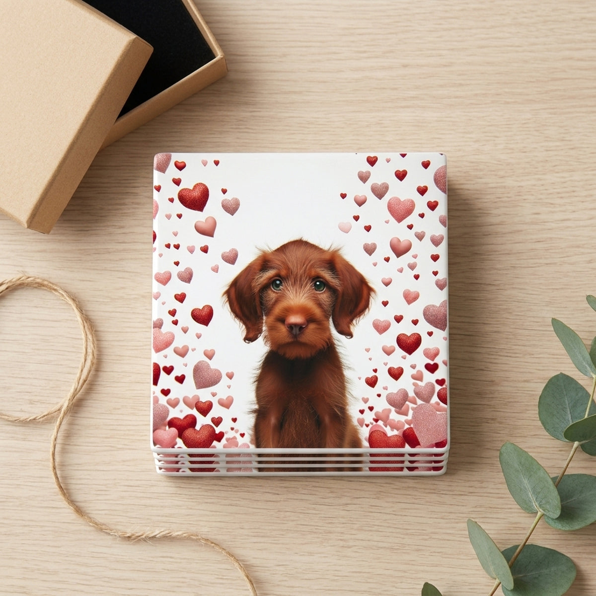 Wirehaired Vizsla ceramic coasters set of 4, gift set