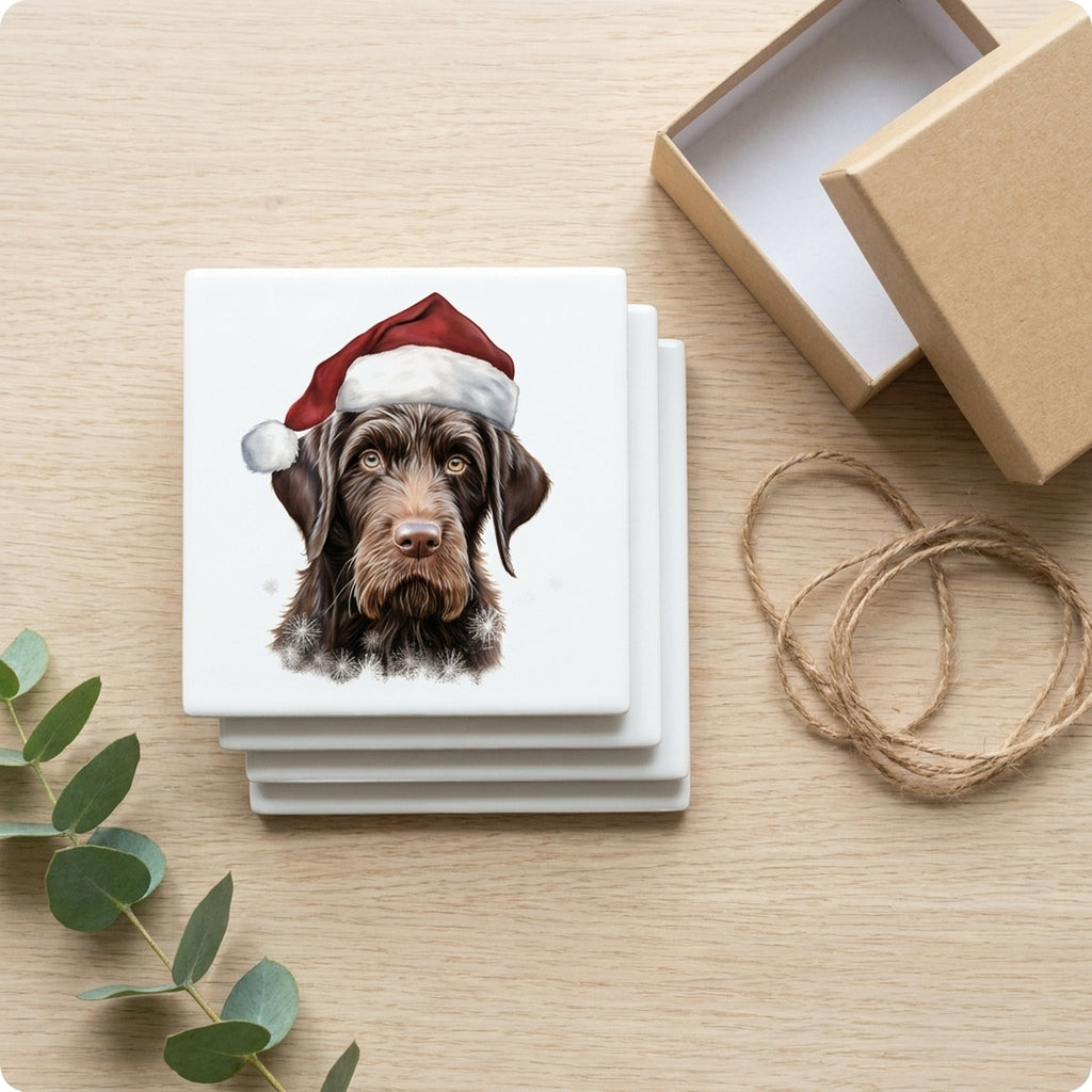 German Wirehaired Pointer Puppy Drawing ceramic coasters set of 4, gift set