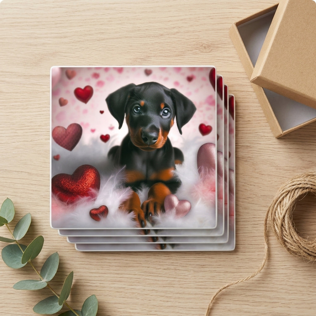 Doberman Pinscher ceramic coasters set of 4, gift set