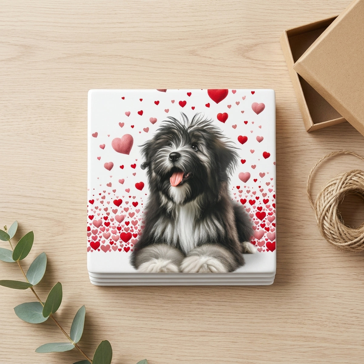 Tibetan Terrier ceramic coasters set of 4, gift set