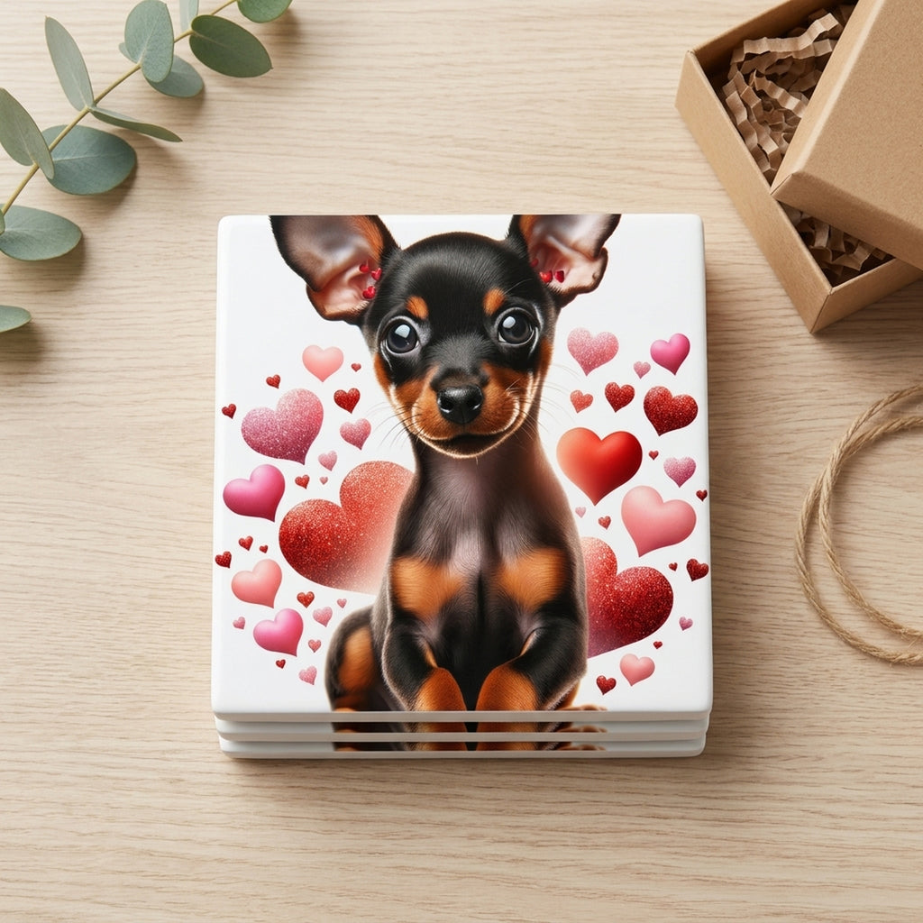 Miniature Pinscher ceramic coasters set of 4, gift set