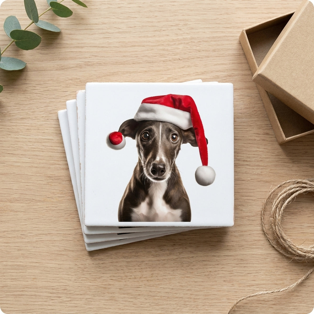 Greyhound Puppy ceramic coasters set of 4, gift set