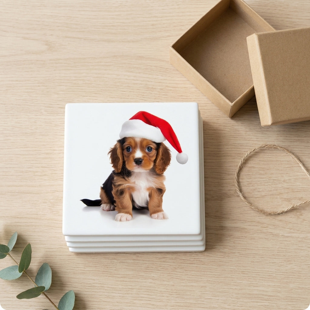 Cavalier King Charles Spaniel Puppy ceramic coasters set of 4, gift set