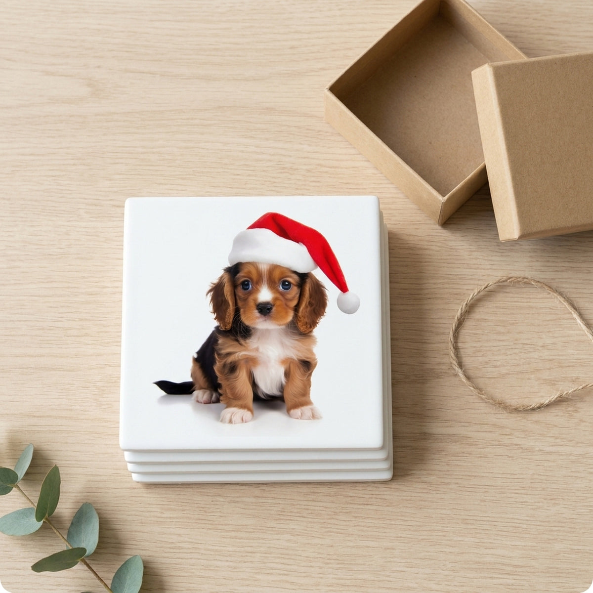 Cavalier King Charles Spaniel Puppy ceramic coasters set of 4, gift set
