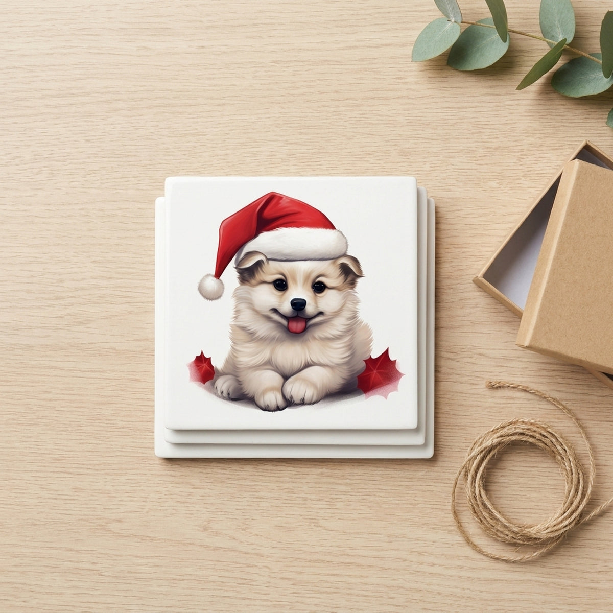 Komondorok Puppy Drawing ceramic coasters set of 4, gift set