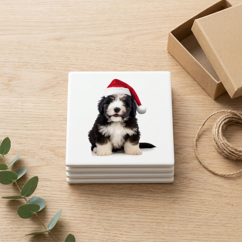 Polish Lowland Sheepdog Puppy ceramic coasters set of 4, gift set