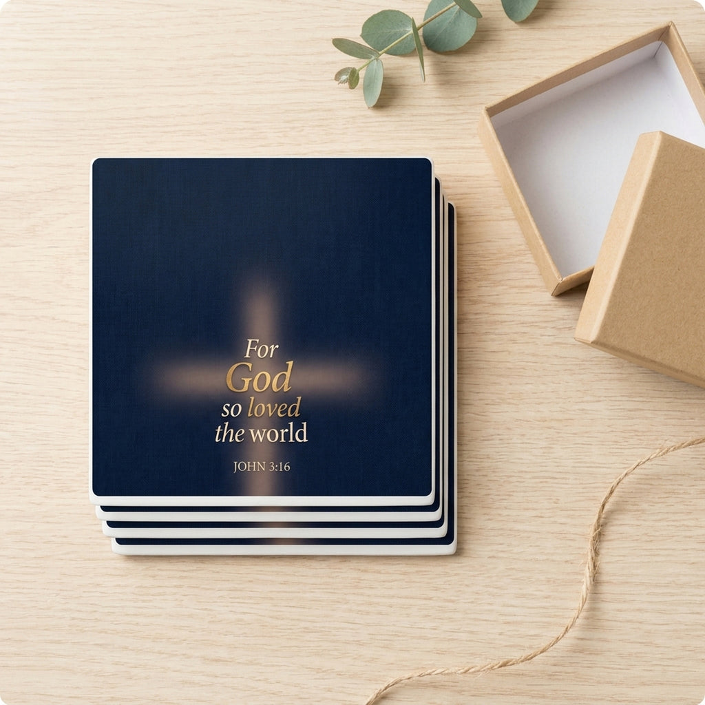 John 3:16 ceramic coasters set of 4, gift set
