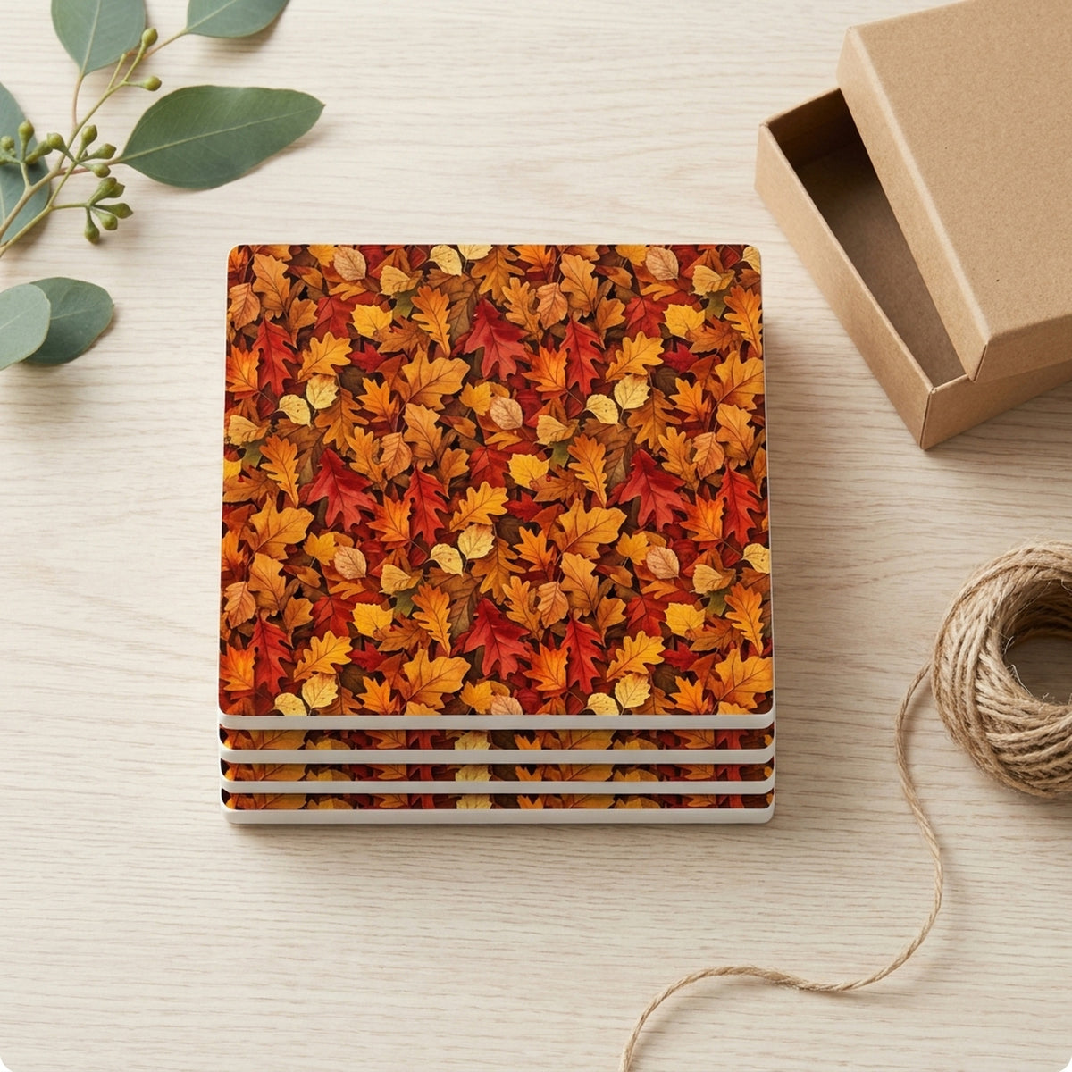 Autumn Leaves ceramic coasters set of 4, gift set