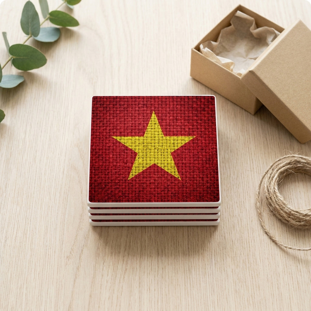 Vietnam Flag Pride ceramic coasters set of 4, gift set