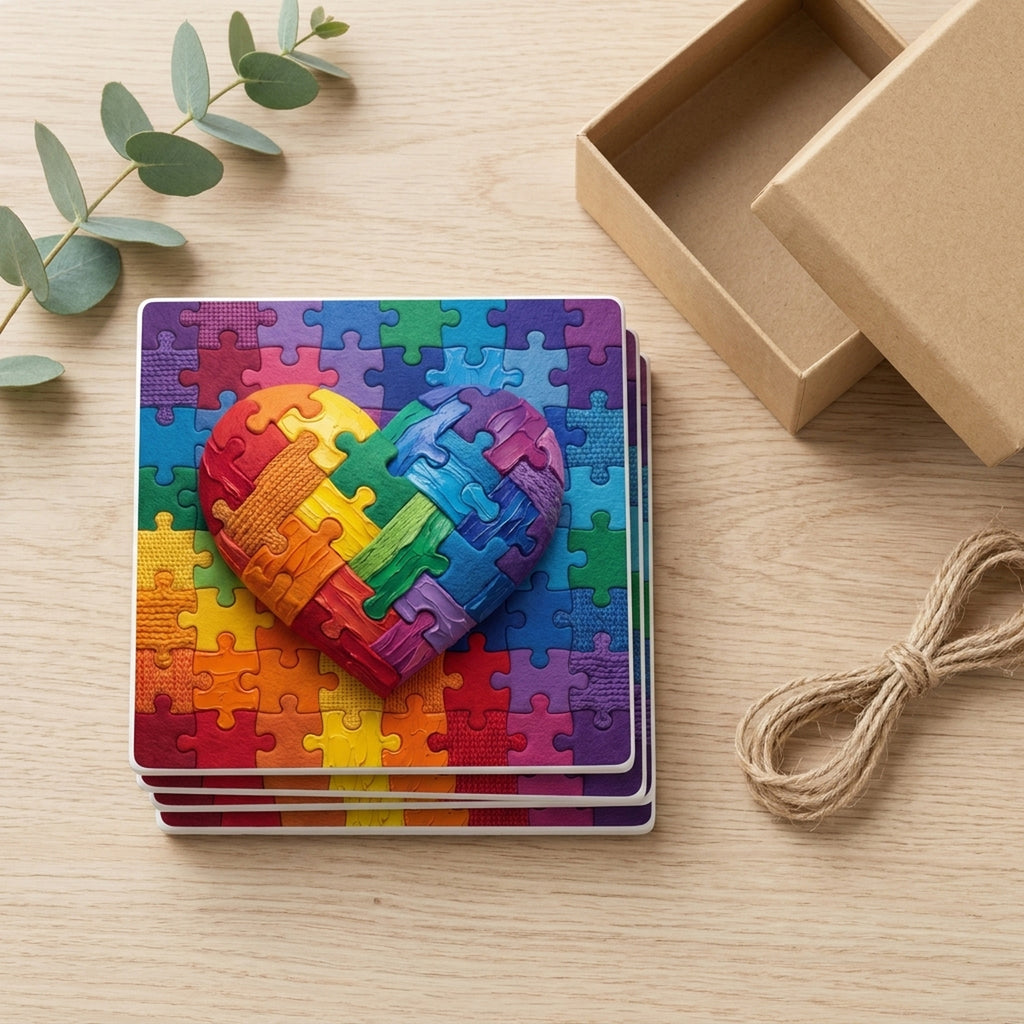 Autism Awareness Puzzle ceramic coasters set of 4, gift set