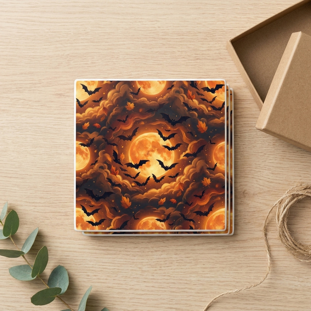 Halloween Bats ceramic coasters set of 4, gift set
