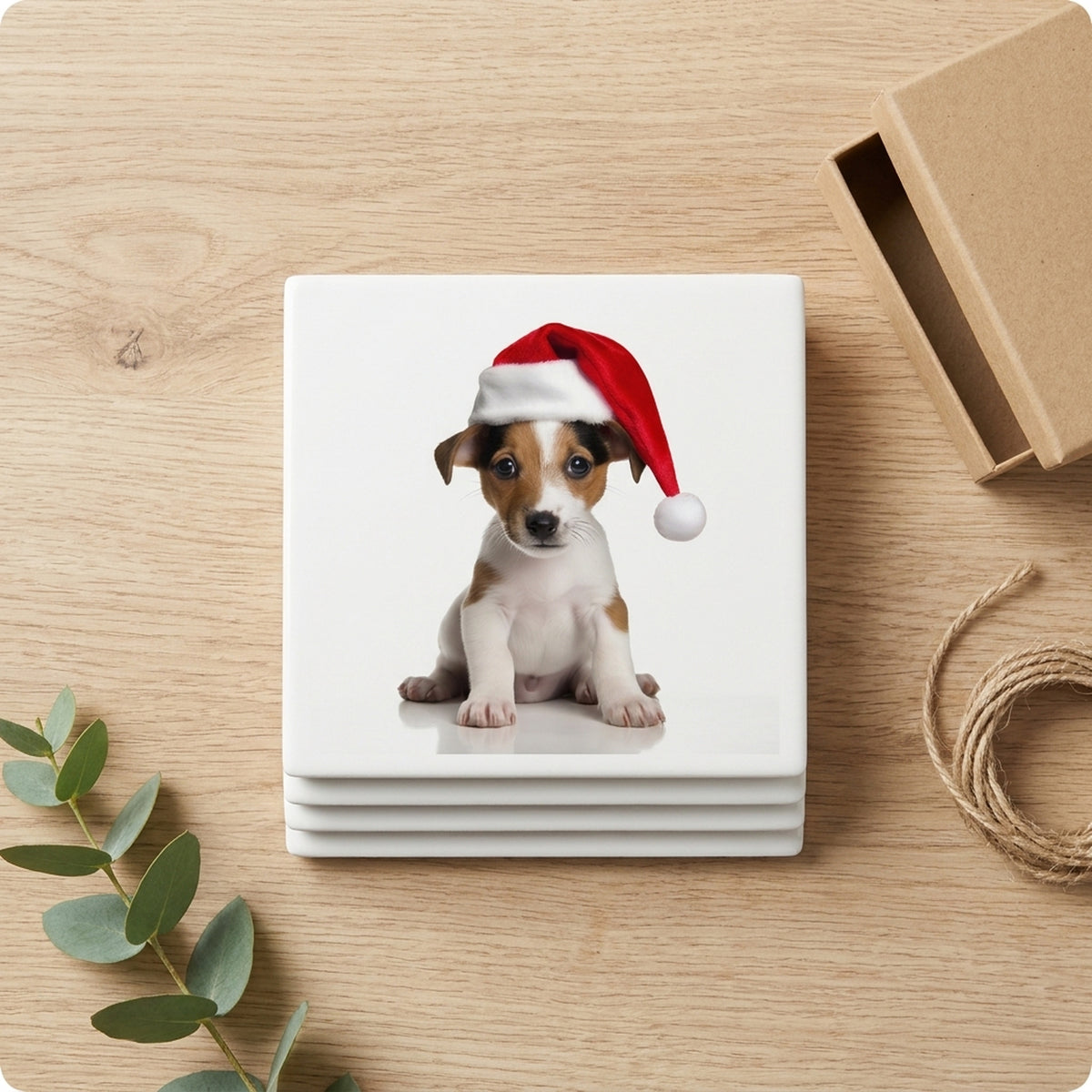Smooth Fox Terrier Puppy ceramic coasters set of 4, gift set