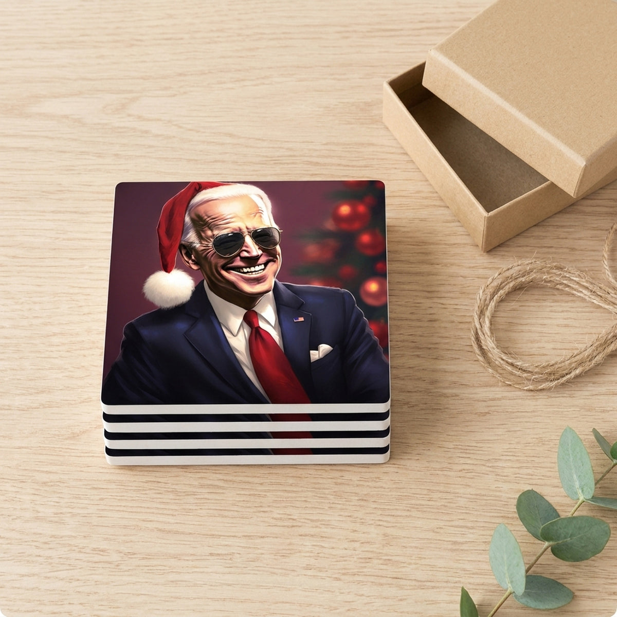 Festive Aviator Santa ceramic coasters set of 4, gift set