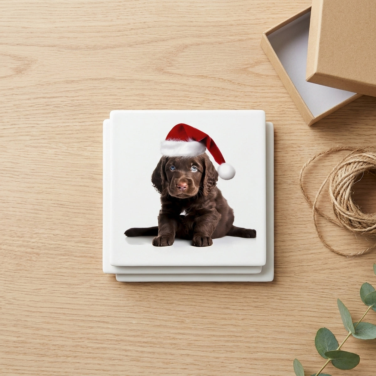American Water Spaniel Puppy ceramic coasters set of 4, gift set