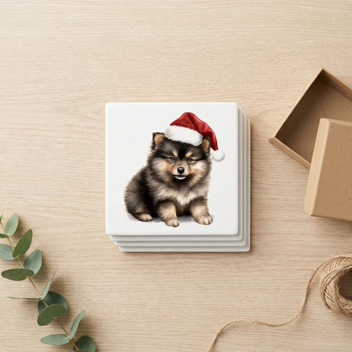 Finnish Lapphund Puppy Drawing ceramic coasters set of 4, gift set