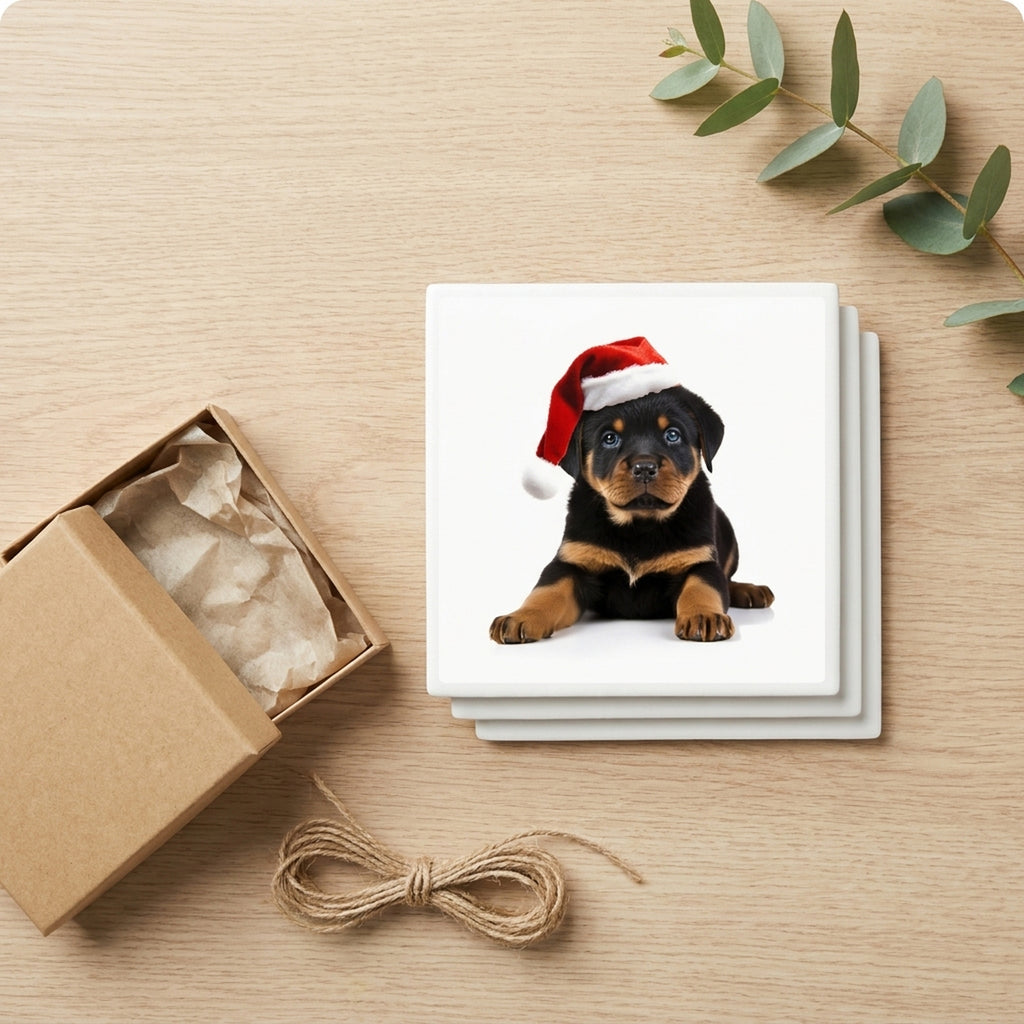 Rottweiler Puppy ceramic coasters set of 4, gift set