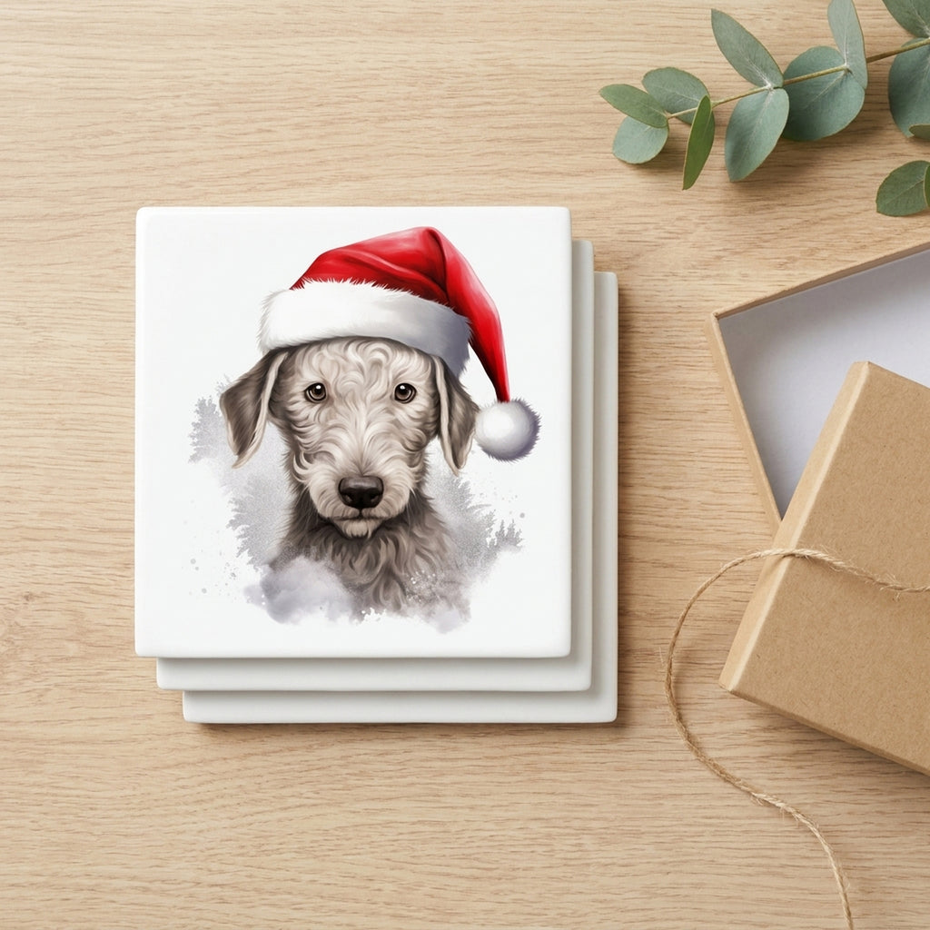 Bedlington Terrier Puppy Drawing ceramic coasters set of 4, gift set
