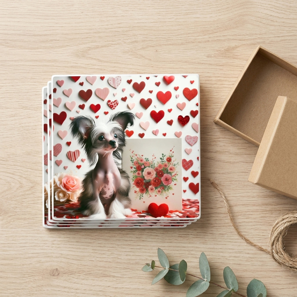 Chinese Crested ceramic coasters set of 4, gift set