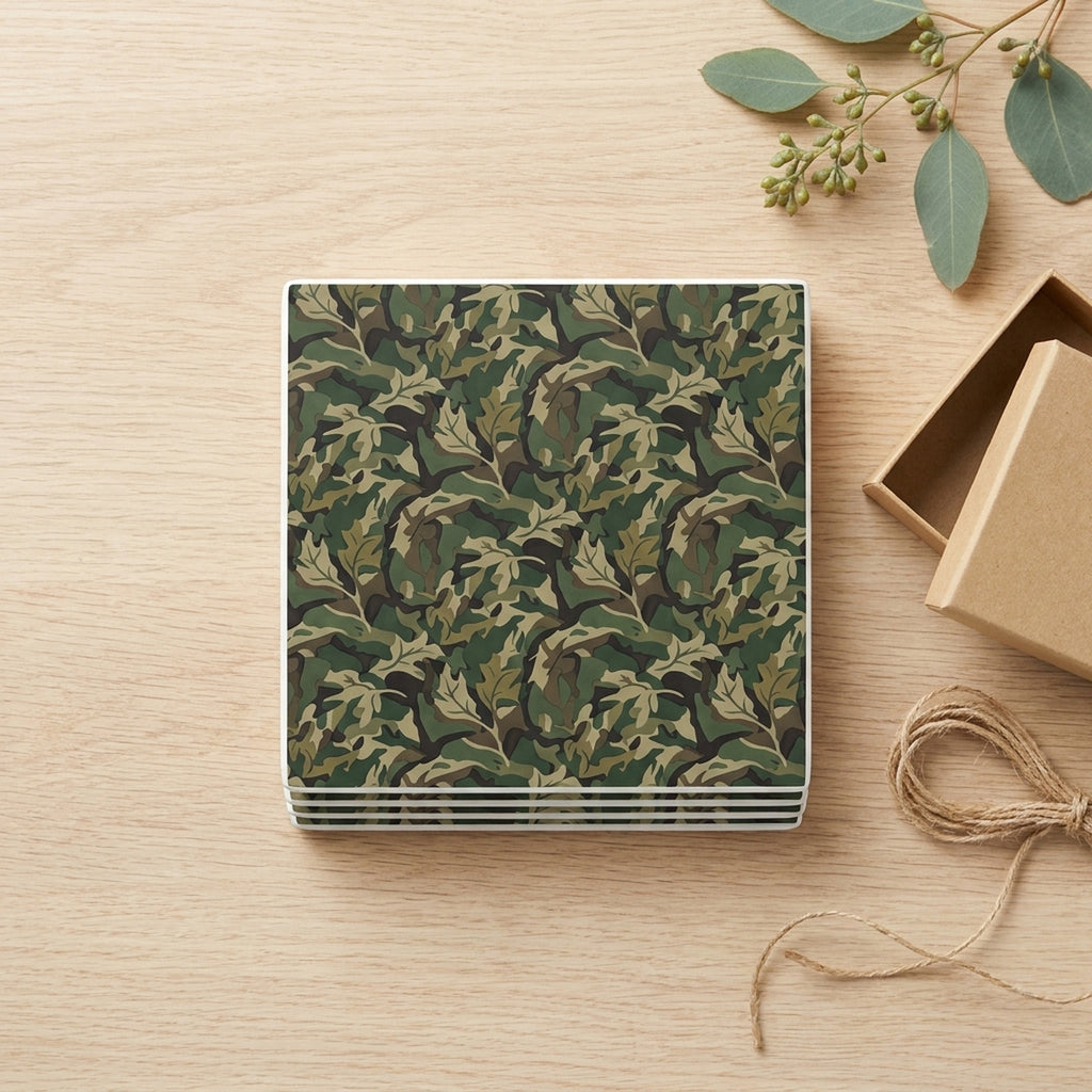 Green Camo ceramic coasters set of 4, gift set