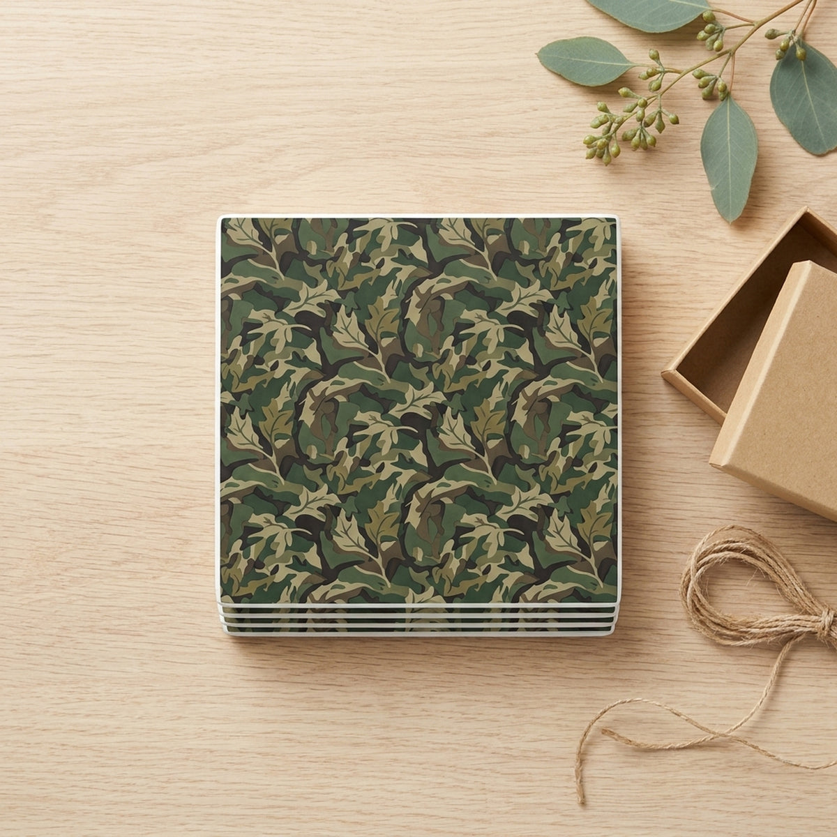 Green Camo ceramic coasters set of 4, gift set