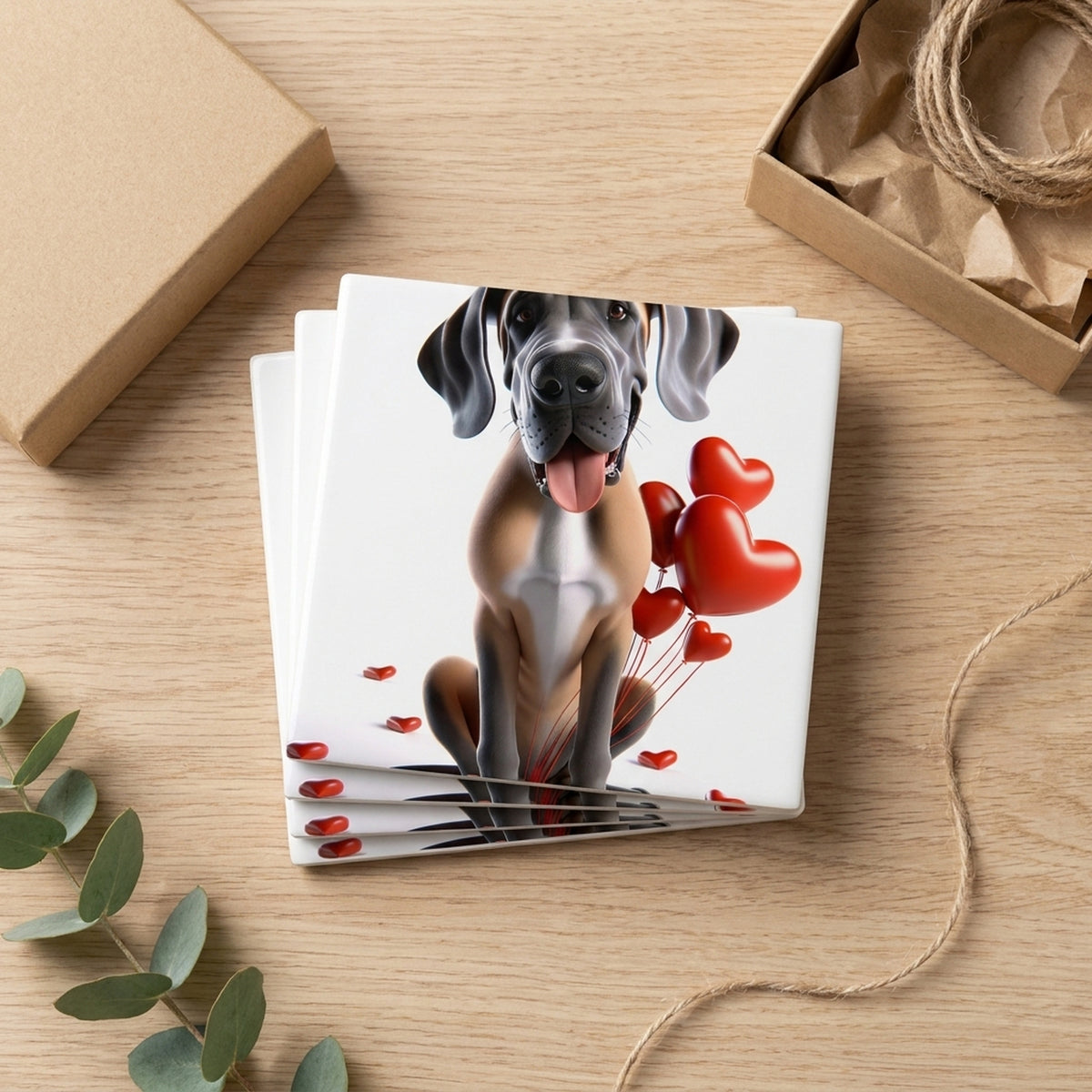 Great Dane ceramic coasters set of 4, gift set