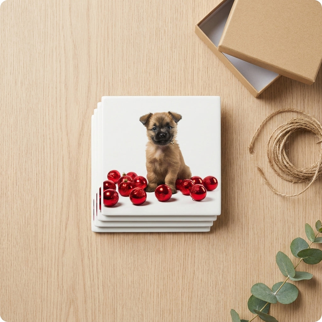 Cairn Terrier Puppy ceramic coasters set of 4, gift set