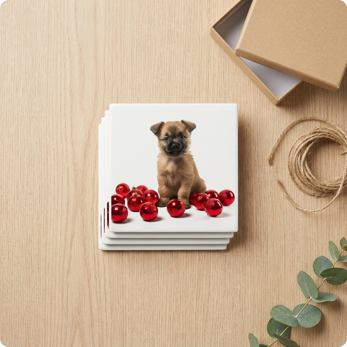 Cairn Terrier Puppy ceramic coasters set of 4, gift set