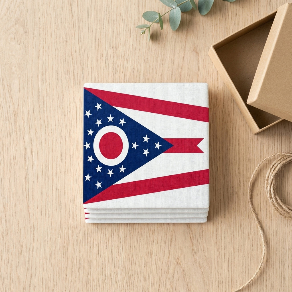 Ohio State Flag ceramic coasters set of 4, gift set