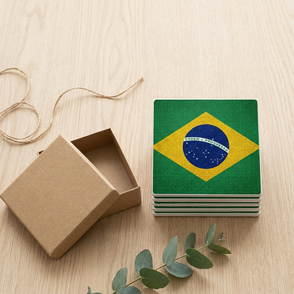 Brazil Flag Pride ceramic coasters set of 4, gift set