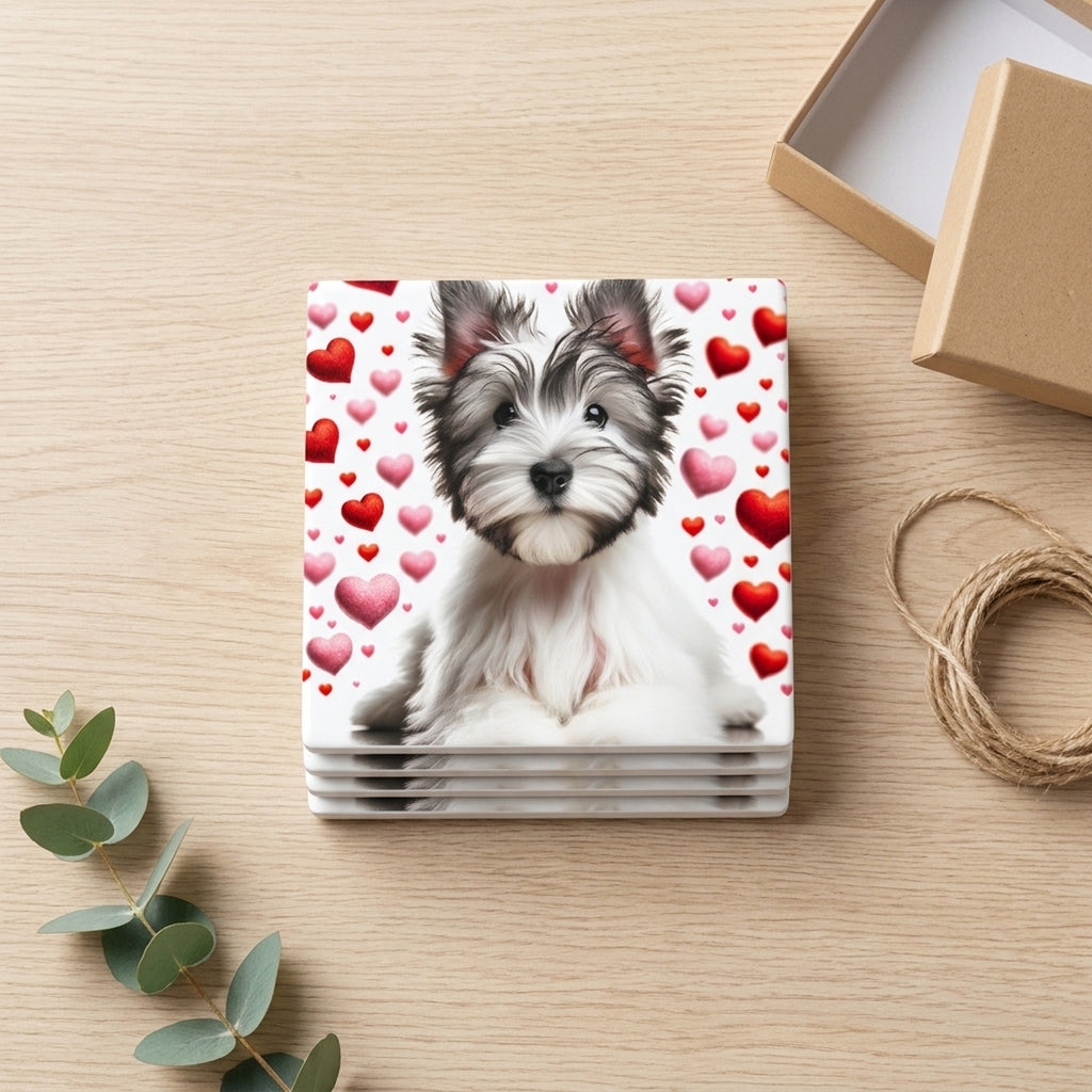 Biewer Terrier ceramic coasters set of 4, gift set