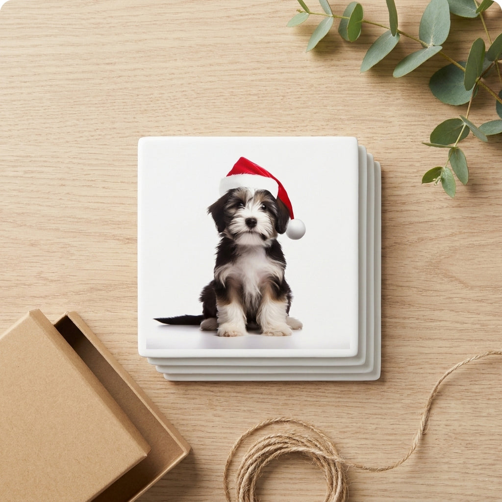 Tibetan Terrier Puppy ceramic coasters set of 4, gift set