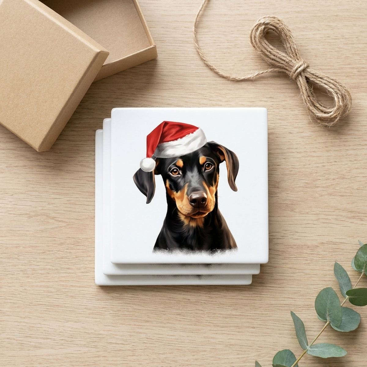 Doberman Pinscher Puppy Drawing ceramic coasters set of 4, gift set