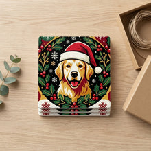 Golden Retriever Christmas Ornament Art ceramic coasters set of 4, gift set