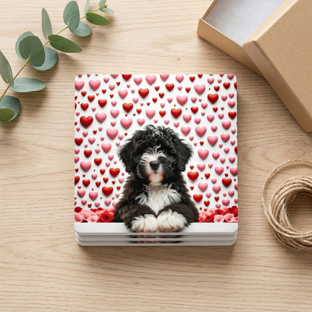 Portuguese Water Dog ceramic coasters set of 4, gift set