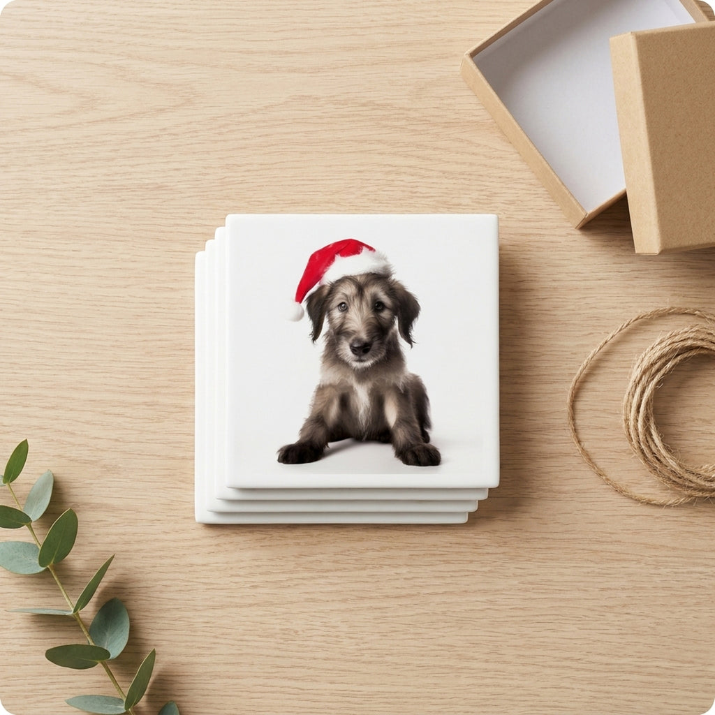 Irish Wolfhound Puppy ceramic coasters set of 4, gift set