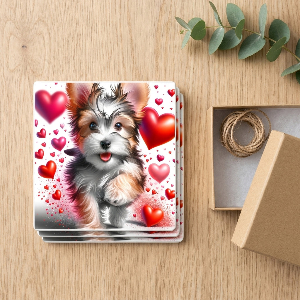 Yorkshire Terrier ceramic coasters set of 4, gift set