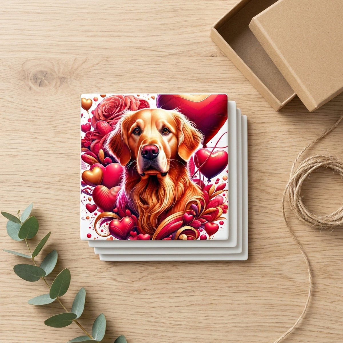 Golden Retriever ceramic coasters set of 4, gift set