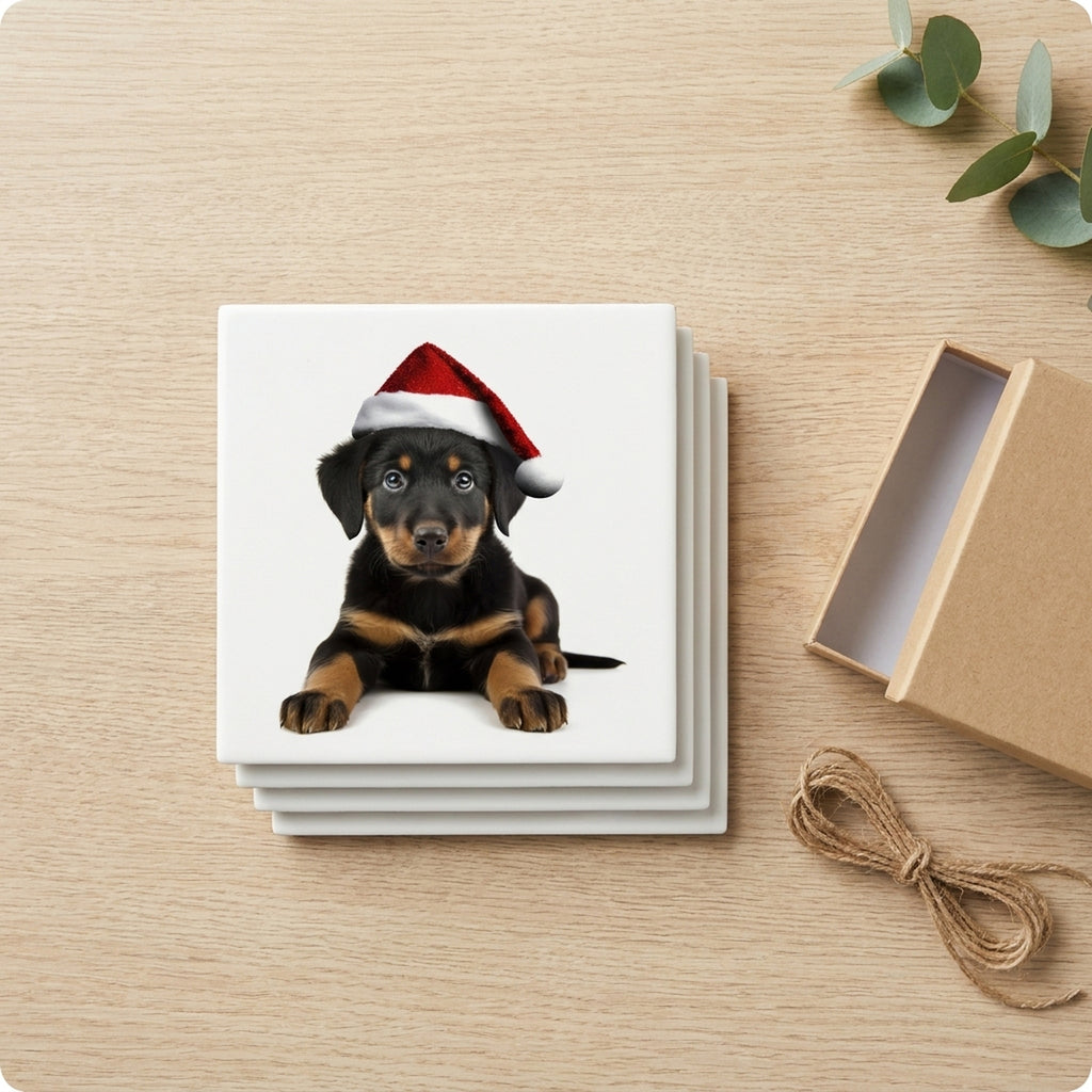 Beauceron Puppy ceramic coasters set of 4, gift set
