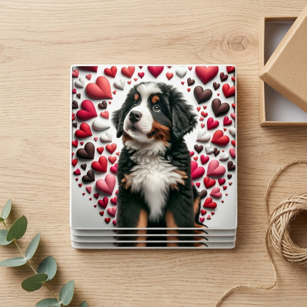Bernese Mountain Dog ceramic coasters set of 4, gift set