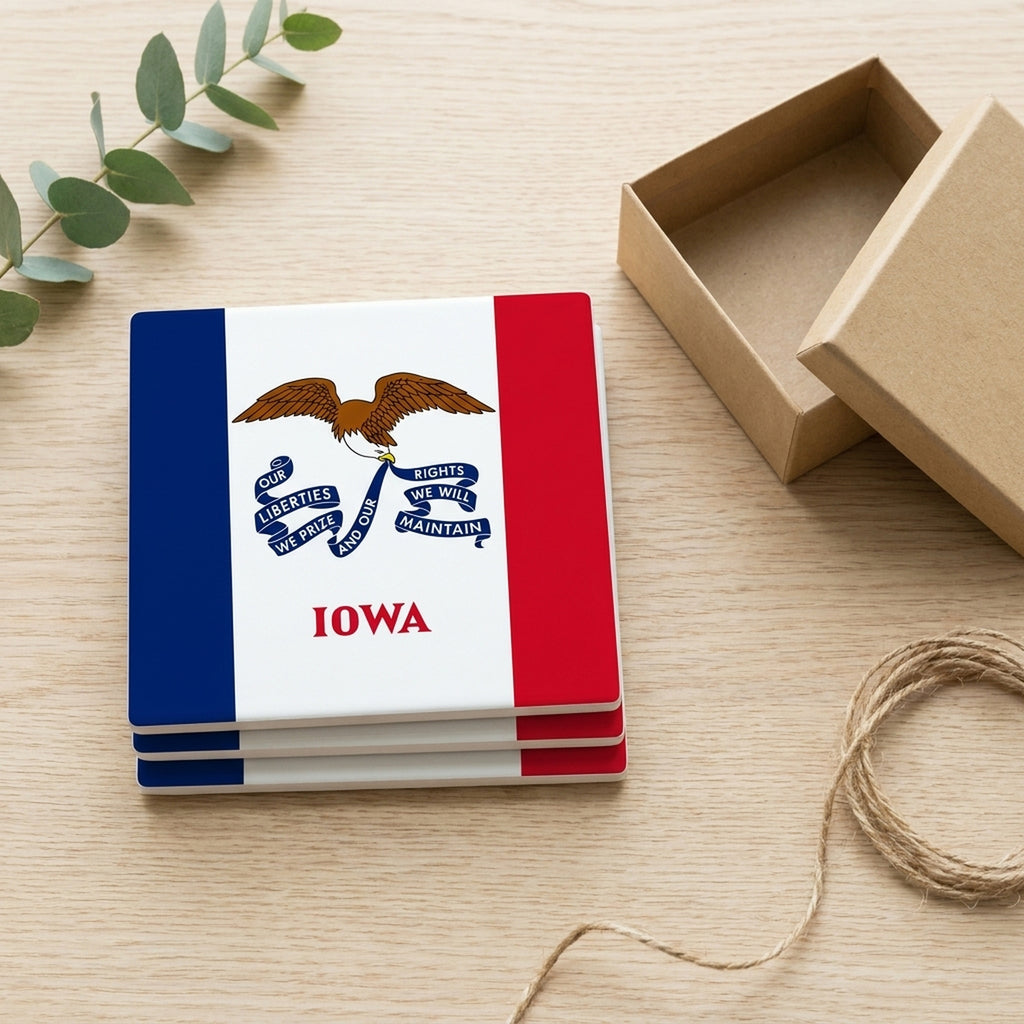 Iowa State Flag ceramic coasters set of 4, gift set