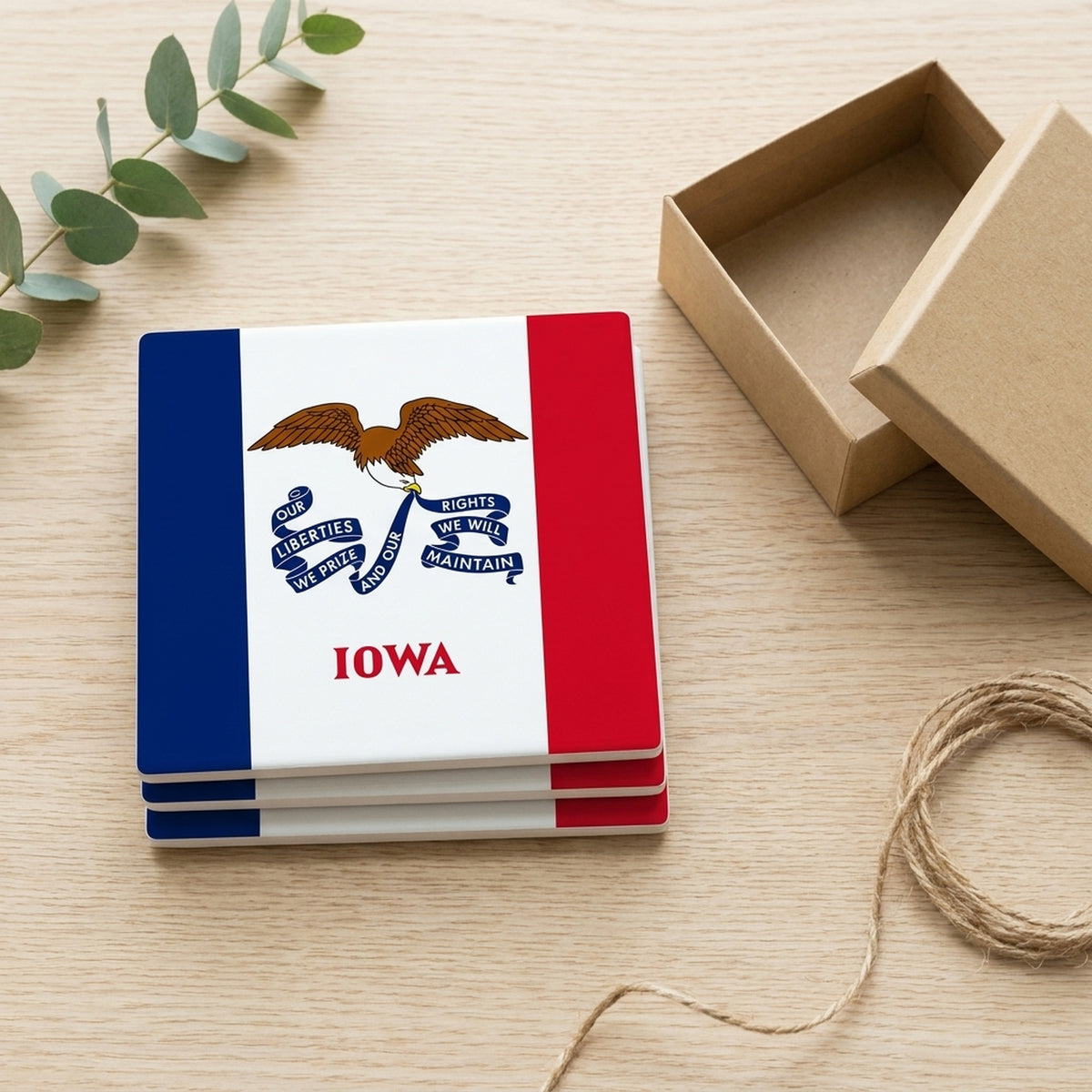 Iowa State Flag ceramic coasters set of 4, gift set