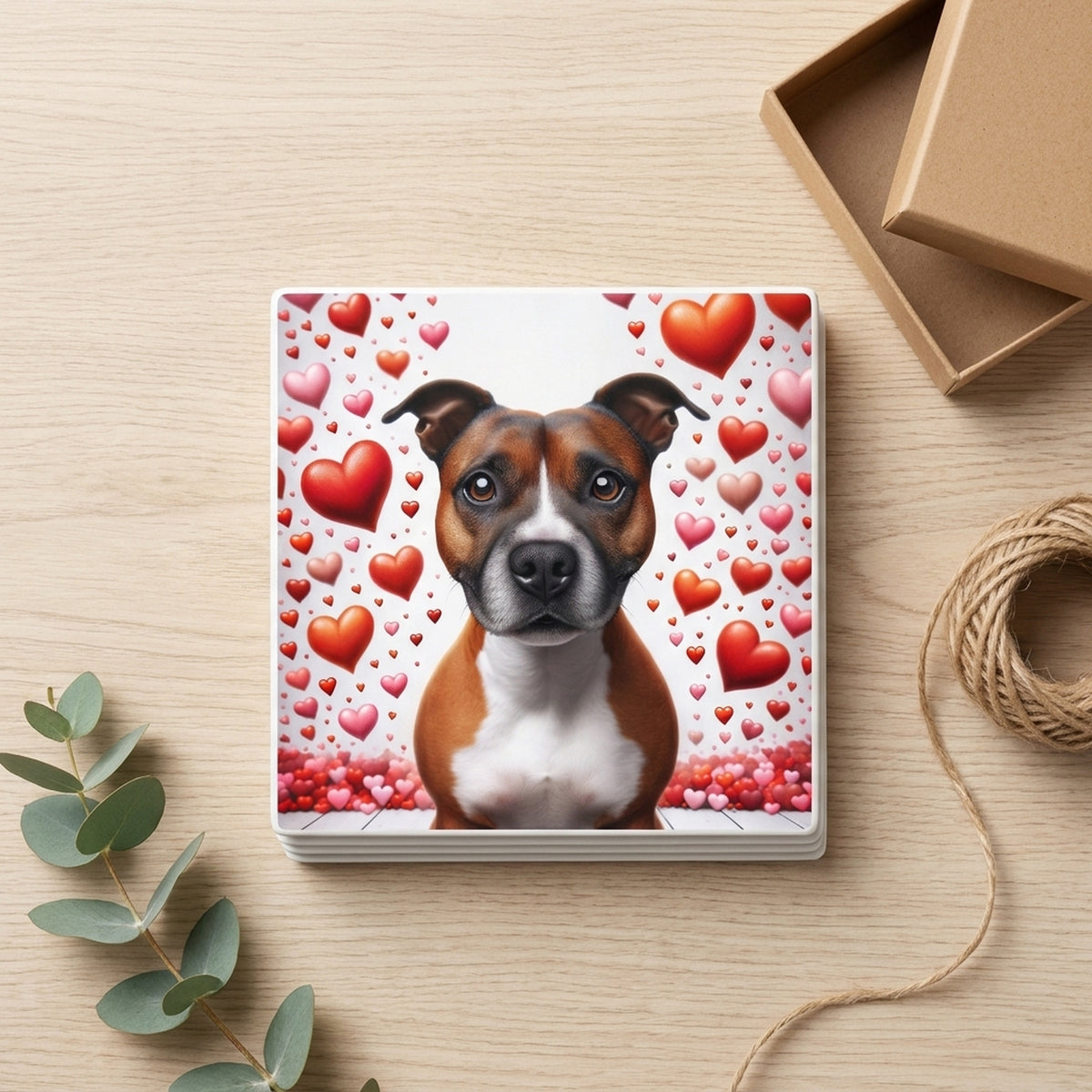 Staffordshire Bull Terrier ceramic coasters set of 4, gift set