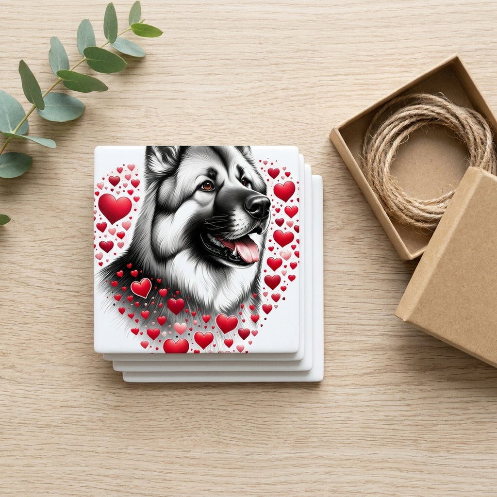 Norwegian Elkhound ceramic coasters set of 4, gift set