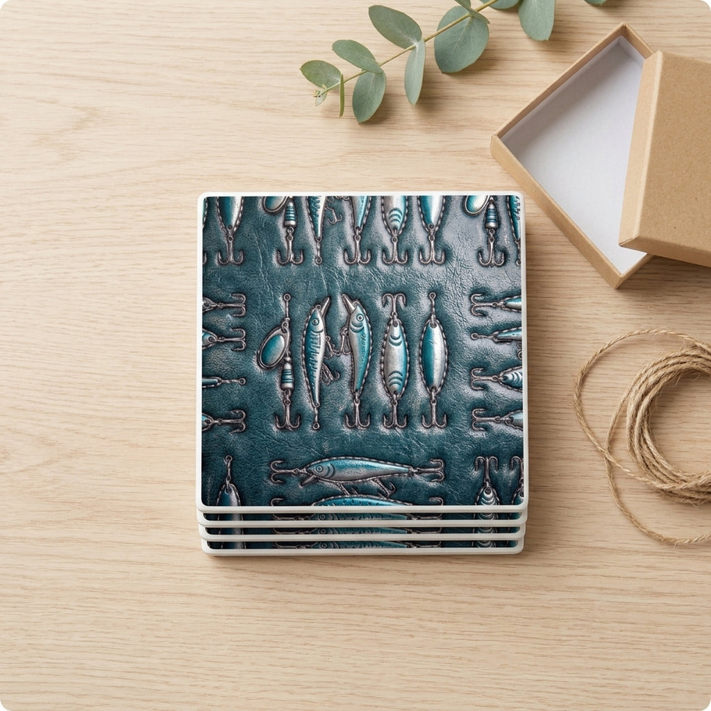 Fishing Lure ceramic coasters set of 4, gift set