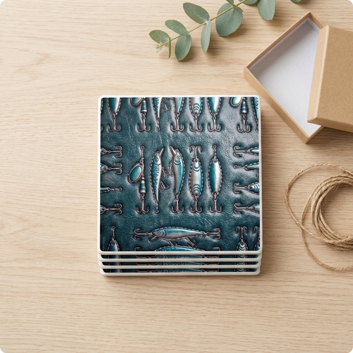 Fishing Lure ceramic coasters set of 4, gift set