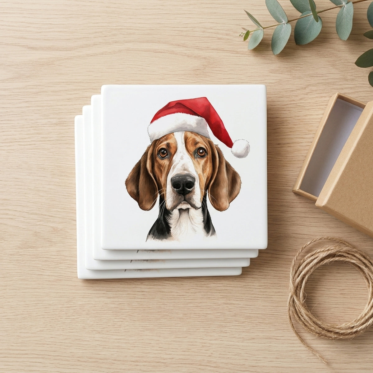 English Foxhound ceramic coasters set of 4, gift set